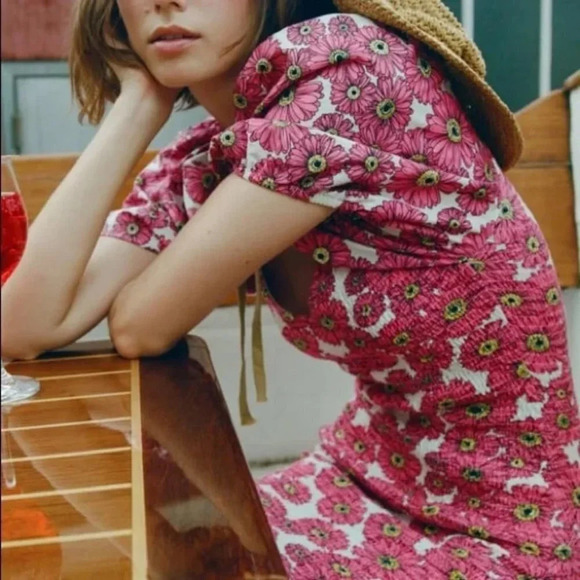 Zara Floral Puff Sleeve Smocked Mini Dress Bloggers Favourite Sz S - Picture 4 of 10